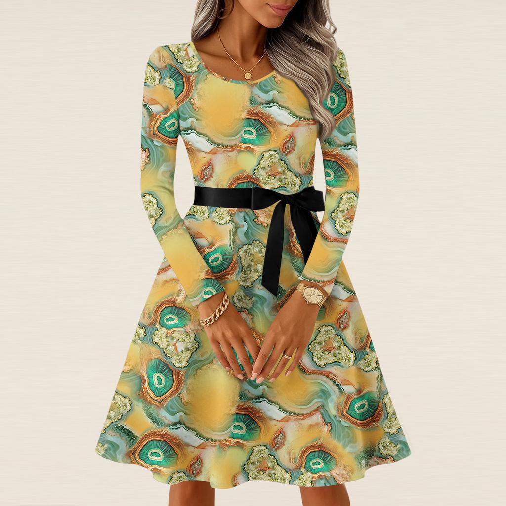 Women's Casual Fashion Long Sleeve  Vintage Long Dresses