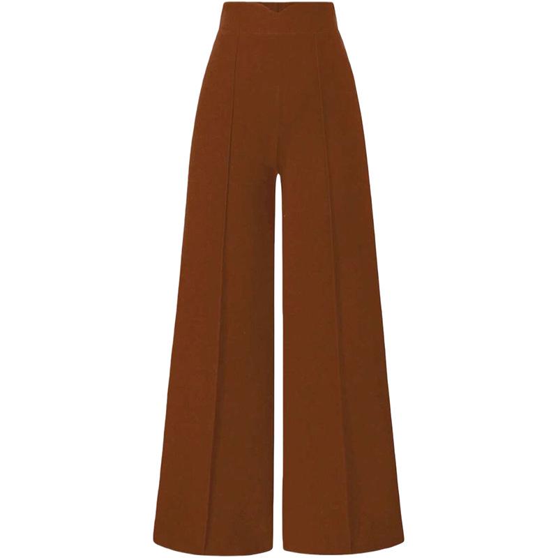 

Retro High-Waist Wide-Leg Floor-Length Pants for Women - Solid Color, Spring Collection Large