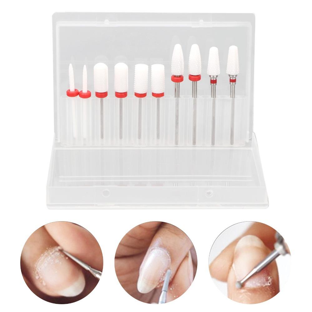 10pcs Ceramic Nail Glue Removal Bits Manicure Polishing Heads Crystal Nail Extension Processing