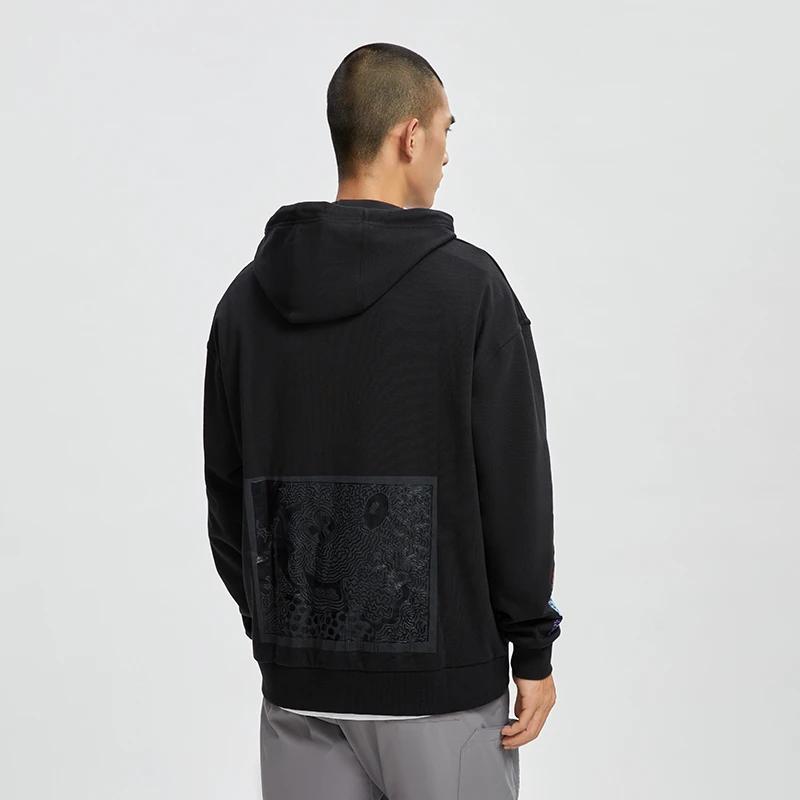 Li Ning X Disney Collaboration Series Printed Loose Pullover Hoodie Men hoodies Black AWDR445-1