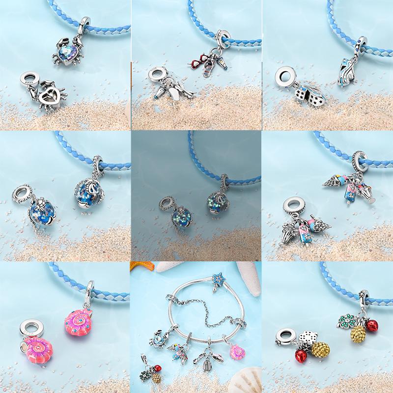Summer Series Copper Charms Beads Ocean Beach Sea Turtle Pendants Fit Original Bracelet Necklace Diy Jewelry Gift