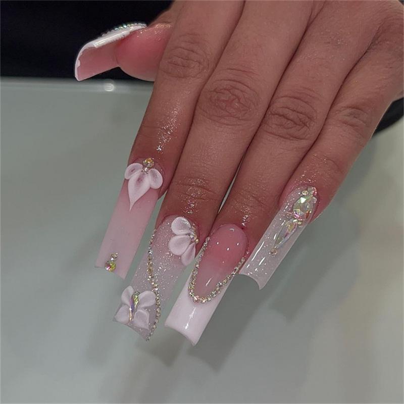 

Trendy Long Square Wearable Nail Art Pieces with Removable Design UV Gel Glue Model