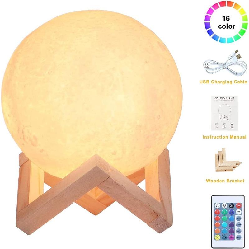 

1 комплект декоративных ламп в виде луны, 3/16 цветов, светодиодная лунная лампа с деревянной подставкой, дистанционное/сенсорное управление, для детей, подростков, взрослых 16color(Remote control)