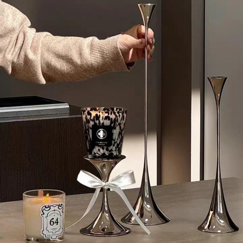 Modern Minimalist Silver Candle Holder, Geometric Table Centerpiece for Luxury Home Decor, Wedding & Dining Room Ornament