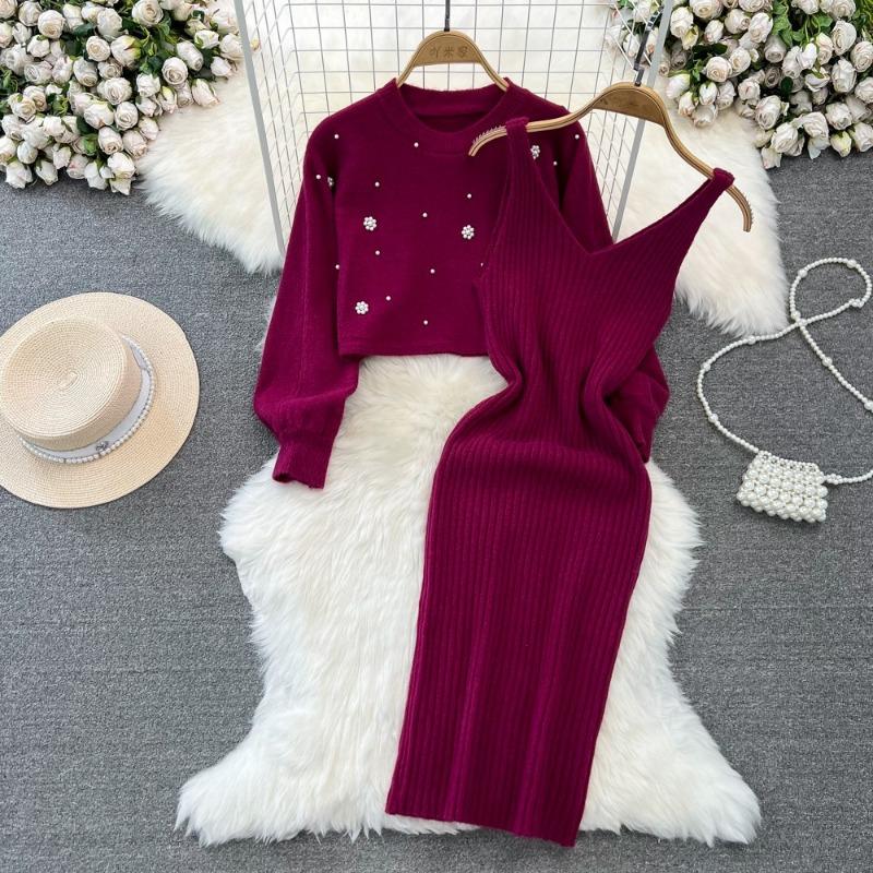 Loose knitted sweater two-piece women's clothing top autumn and winter new thin sweater set skirt