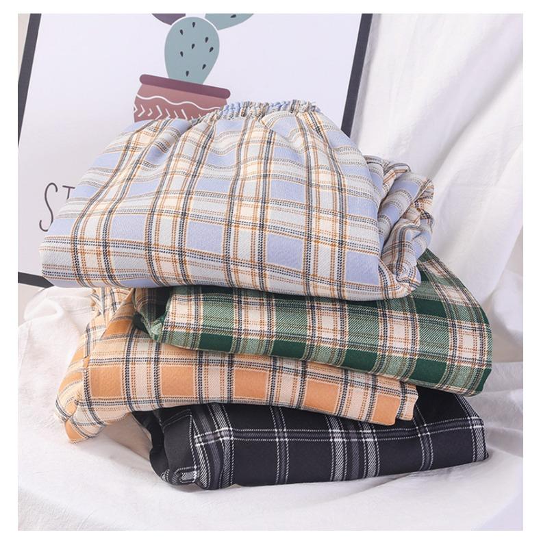 GMXIA Fleece Plaid Pants Women's Autumn and Winter Thickened High-waisted Slimming Straight Leg Casual Floor Wide Leg Pants