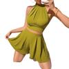 Women 2 Piece Halter Neck Crop Top And Skirt Set Casual Summer Outfit