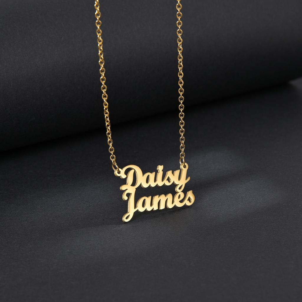 Atoztide Custom Double Names Frosted Jewelry Set Bracelet Necklace Rings Stainless Steel for Women Unisex Choker Birthday Gifts