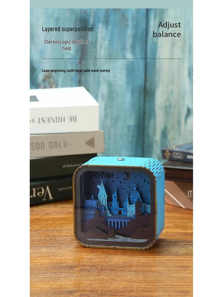 Luminária de Noite em Madeira Esculpida Harry Potter Hogwarts – Presente Criativo de Aniversário e Ornamento de Mesa para Crianças