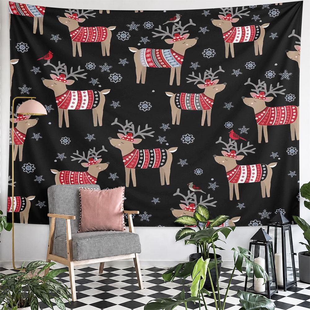Reindeer Sweater Bird Tapestry Wall Hanging Christmas Knit Decor for Bedroom Living Room Cozy Holiday Gift
