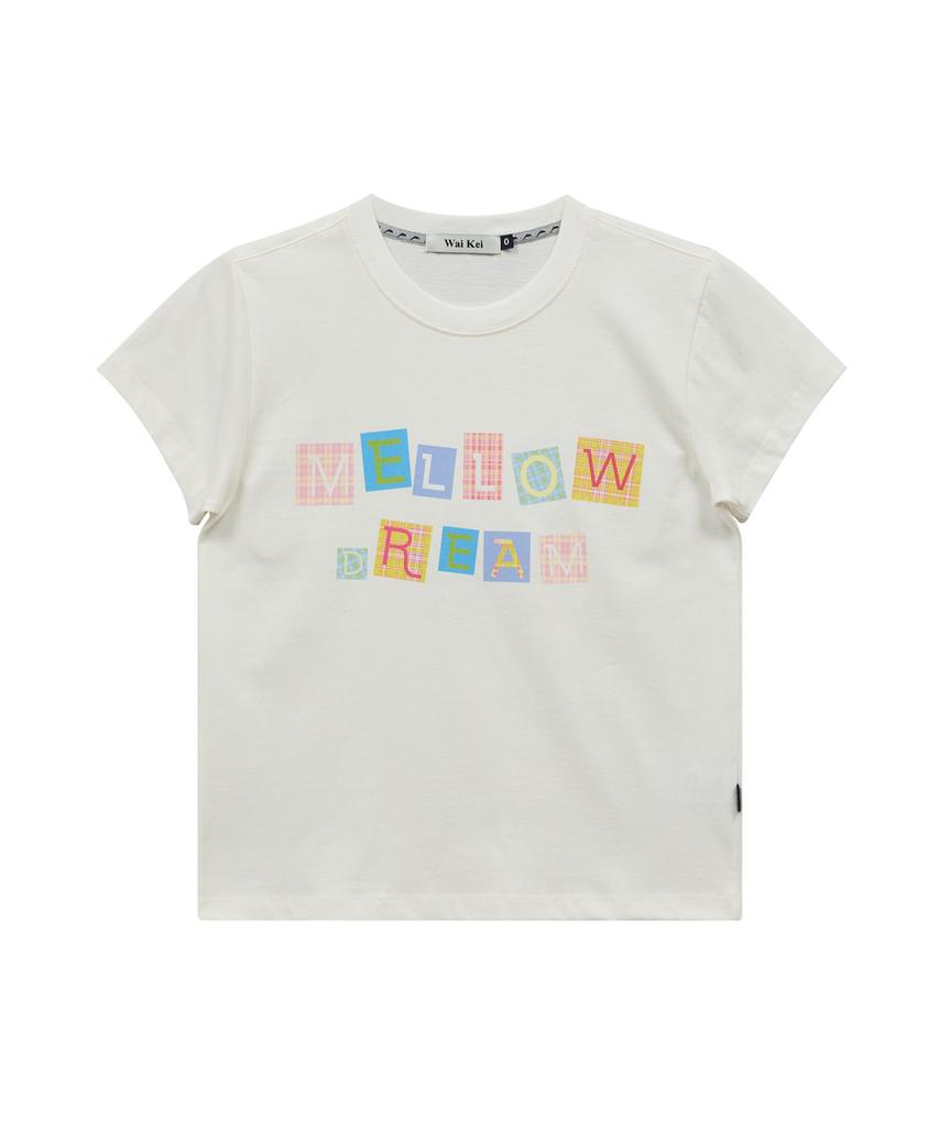 WAIKEI Mellow Dream Check Letter Short Sleeve T-Shirt Ivory