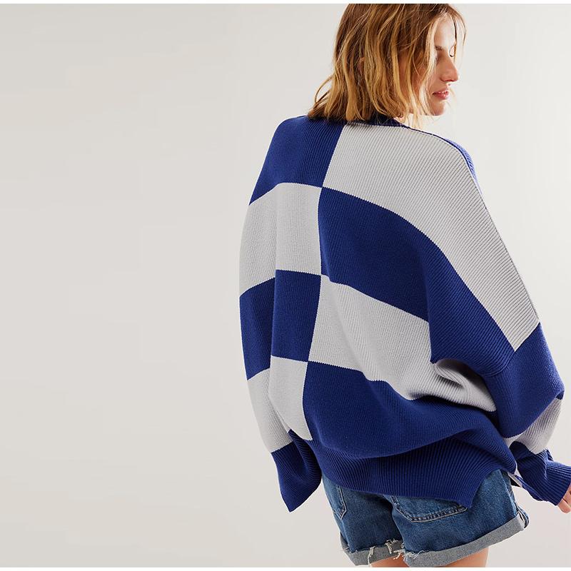 Повседневный свободный клетчатый вязаный пуловер для осени/зимы — фото 8