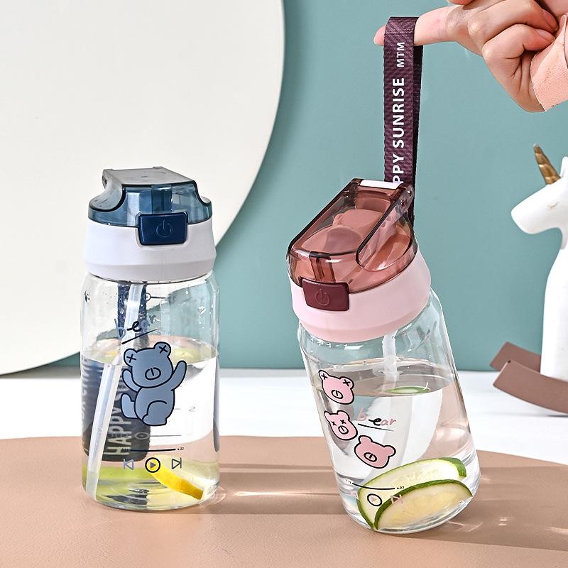 Water bottle summer new bear cup sports straw cup convenient wholesale with handle student space cup direct drinking cup ins