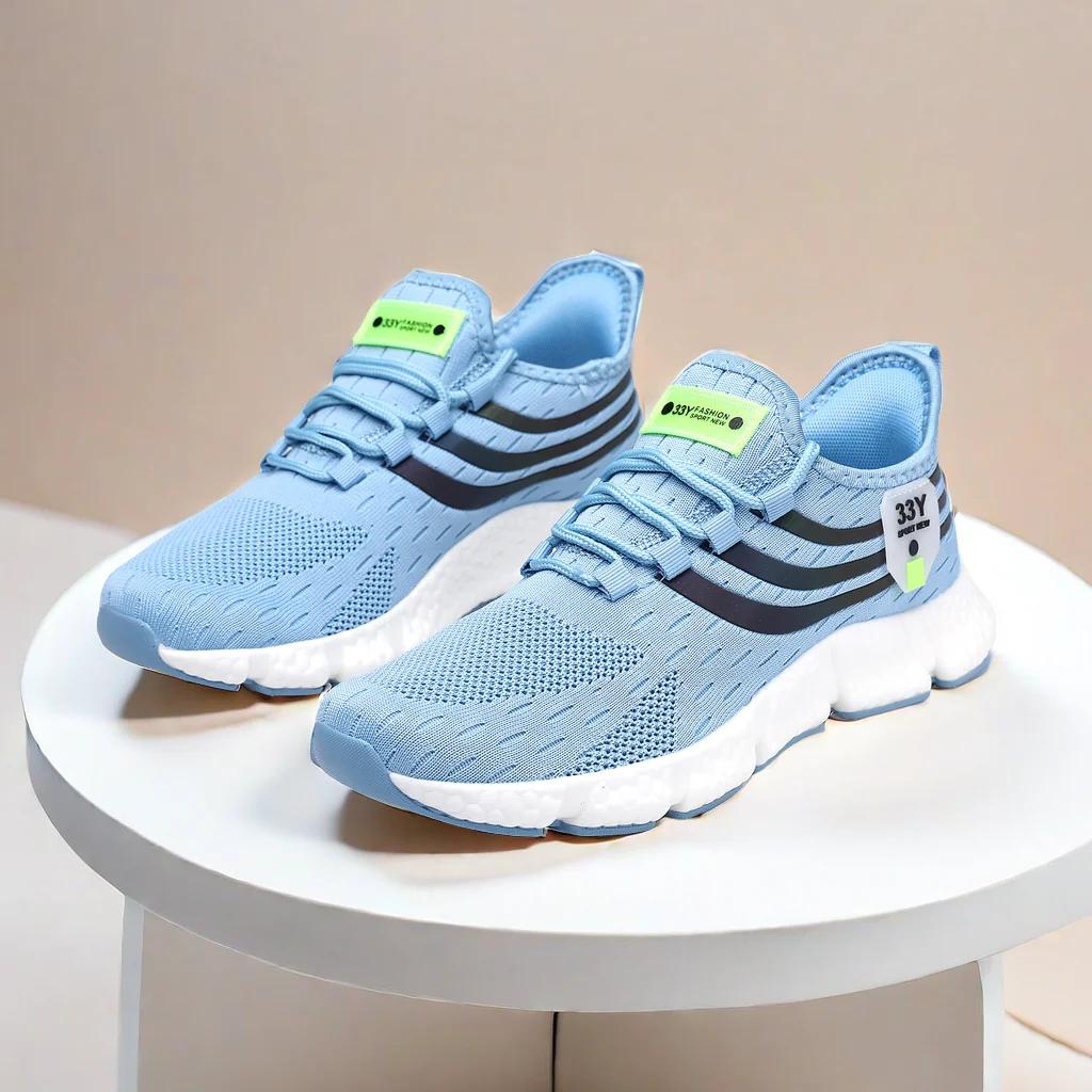 

Women S Knitted Mesh Shoes Are Breathable Lightweight Soft Lace Up Shoes Flexibleshock-Absorbing Exercise Walking Sports Shoes 37