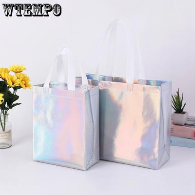 15pcs Reusable Gift Bags with White Handles Iridescent Shopping Bags Tote Bags Water-Resistant Party Favor Bags Glossy Gift Bags for Birthday Weddings