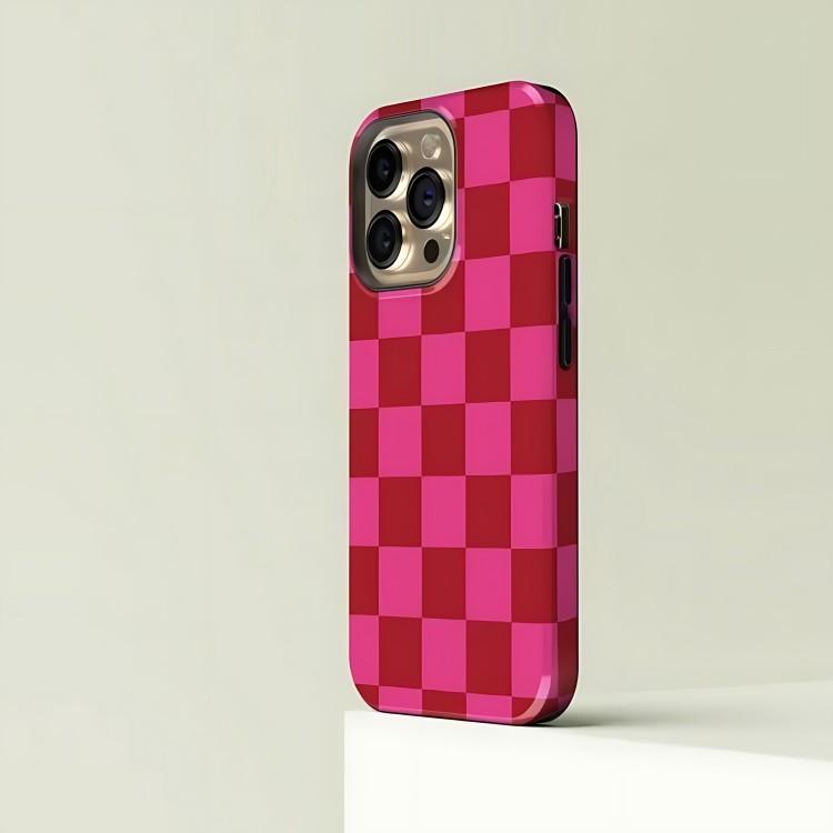 Custodia a scacchi rosa rossa per iPhone 17 17e 16e 16 15 14 13 12 11 X XS XR XSMAX 7 8 Air Pro Max Plus Copertura posteriore a doppio strato