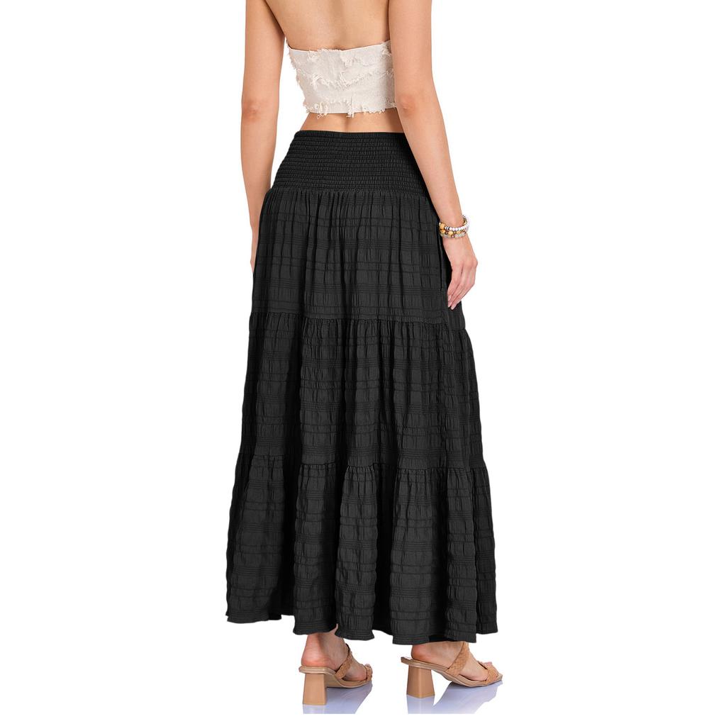 Dame Elastisk Talje Lang Nederdel med Tre Sektioner Lommer Maxi Nederdel Boho Stil Afslappet Løstsiddende Lagdelt Design