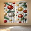 2pcs Rod Pocket Curtain with Red Golden Silver Christmas Ornaments Print, Stylish Window Drapes for Home Decor Living Room Bedroom