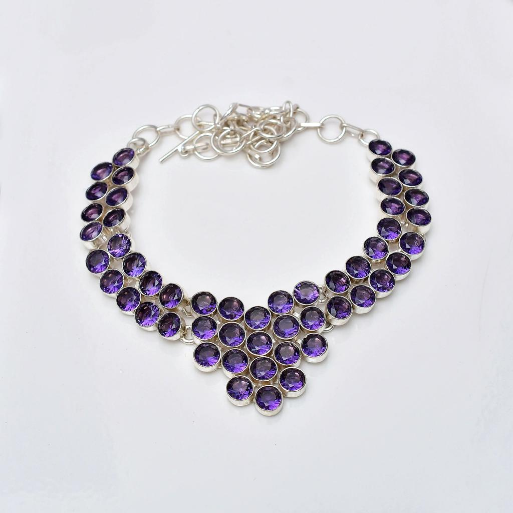 Amethyst Gemstone : 925 Sterling Silver Handmade Multi shape Stone Necklace Jewelry