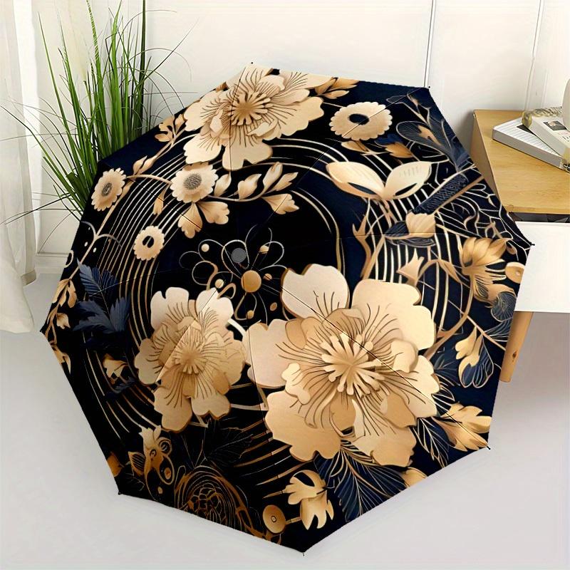 1pc Floral Ornament Automatic Open/close Folding Compact Umbrella, 8-Rib Sturdy Canopy, Lightweight Portable, Everyday Use, Gift, Outdoor Umbrella, Tr