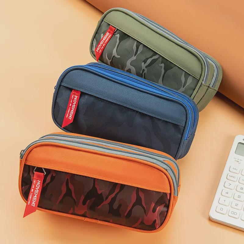 Macaron Colorblock Large Capacity Art Student Pencil Case - Double Layer Oxford Cloth Paintbrush Storage Bag