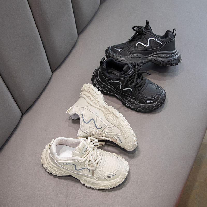 2025 Spring New Children's Sports Shoes Soft Sole Boys Running Shoes Leather Upper Middle and Older Children's Students Casual Shoes Foreign Trade