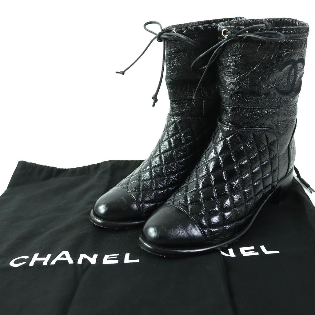 Great CHANEL short boots COCO Mark Embroidery Matelasse leather Women 36 G34096 Used