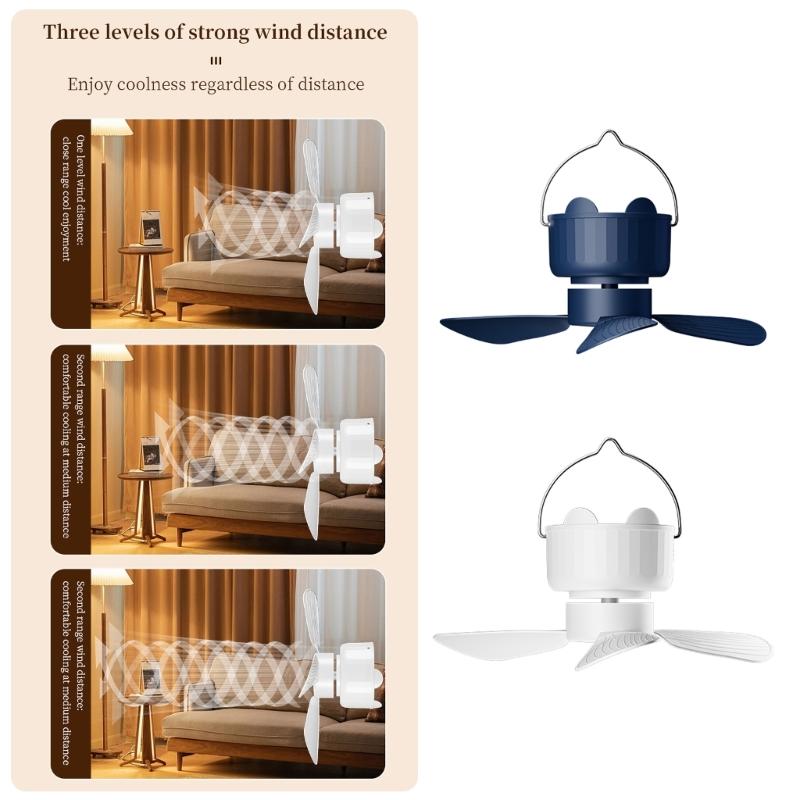Compactly DC5V Hanging Fan Remote Operated 3Wind Gears Ceiling Fan Quiet Cooling For Home Camping Bed Tent Space