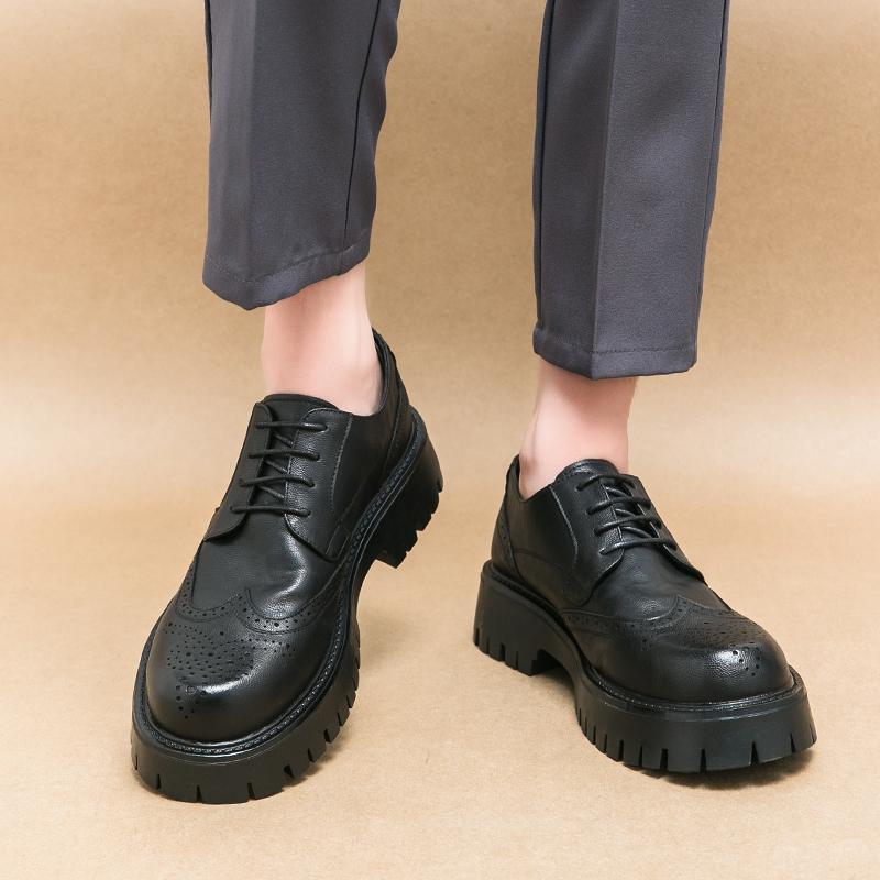 Fashion College Style Leather Men Oxford Shoes New British Casual Leather Shoes Trend Versatile Men Thick Soled Business Dress Footwear