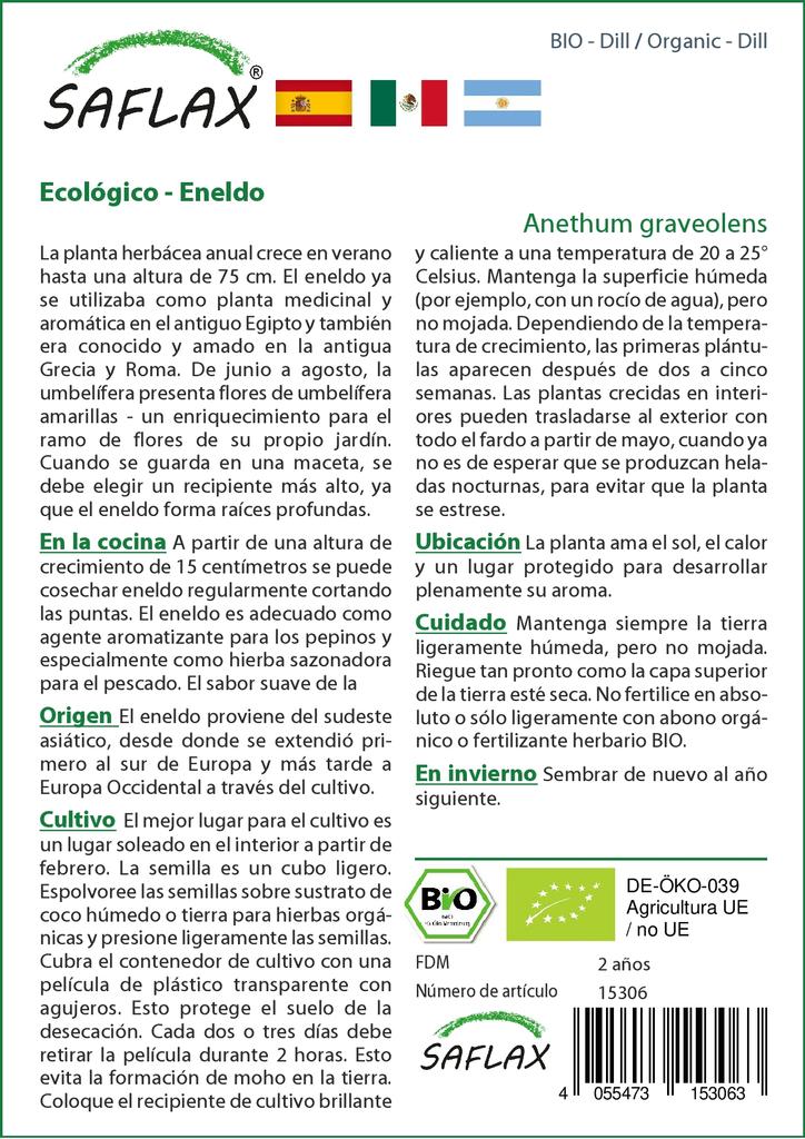 SAFLAX Garden In the Bag - Organic - Dill - 700 Seeds - With Substrate In a Fitting Stand Up Bag - Anethum Graveolens