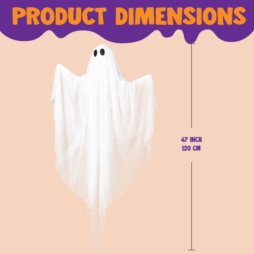 Joyfy 47inch Halloween Outdoor Hanging Ghost Decorations Light Up White Ghosts with Spooky Warm White Light for Halloween Party