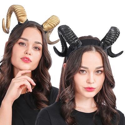 Czarny Demon Horn Headwear Headpiece Cosplay Gothic Animal Owca Devil Horns Headband Halloween Carnival Party Costume Props