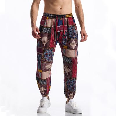 Pantalones casuales estampados de lino y algodón para hombre de primavera y verano