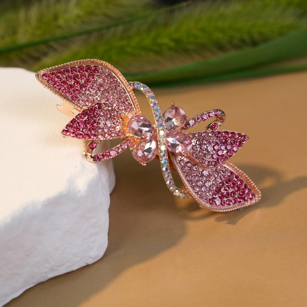 Элегантная корейская хрустальная заколка-клипса для волос «Бабочка» со стразами для хвостика