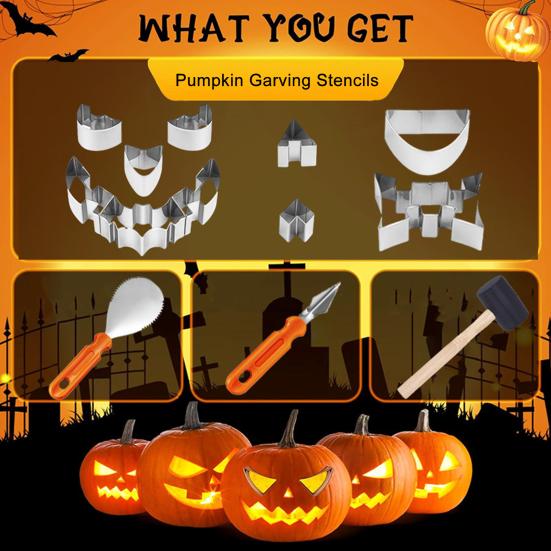 Halloween Kürbisschnitzset, Edelstahl-Ausstecher-Set, DIY Jack O'Lantern Werkzeug zur Kürbisdekoration, Backgeschenk