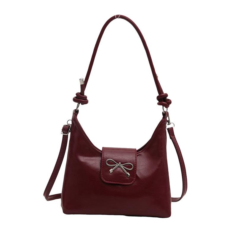 

Bow fashion underarm bag Korean ins tide shoulder bag 2024 summer niche simple messenger commuter women s bag бордовий