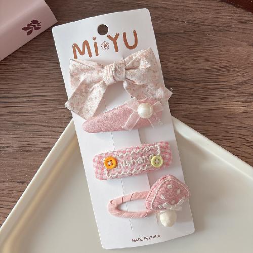 4pcs/set Pink Hairpins Sweet Fabric Bow Children's Hair Clips Hairgrips Girls Bangs Side BB Clip Kids Headwear Hair Accessories