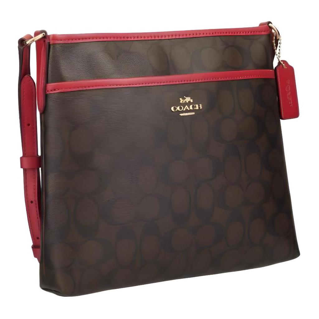 Coach File 26 Printed Zipper Classic Monogram Canvas With Leather Crossbody Bag Large Unisex Crossbody Bag Dark-Brown Red 29210-IMEL72