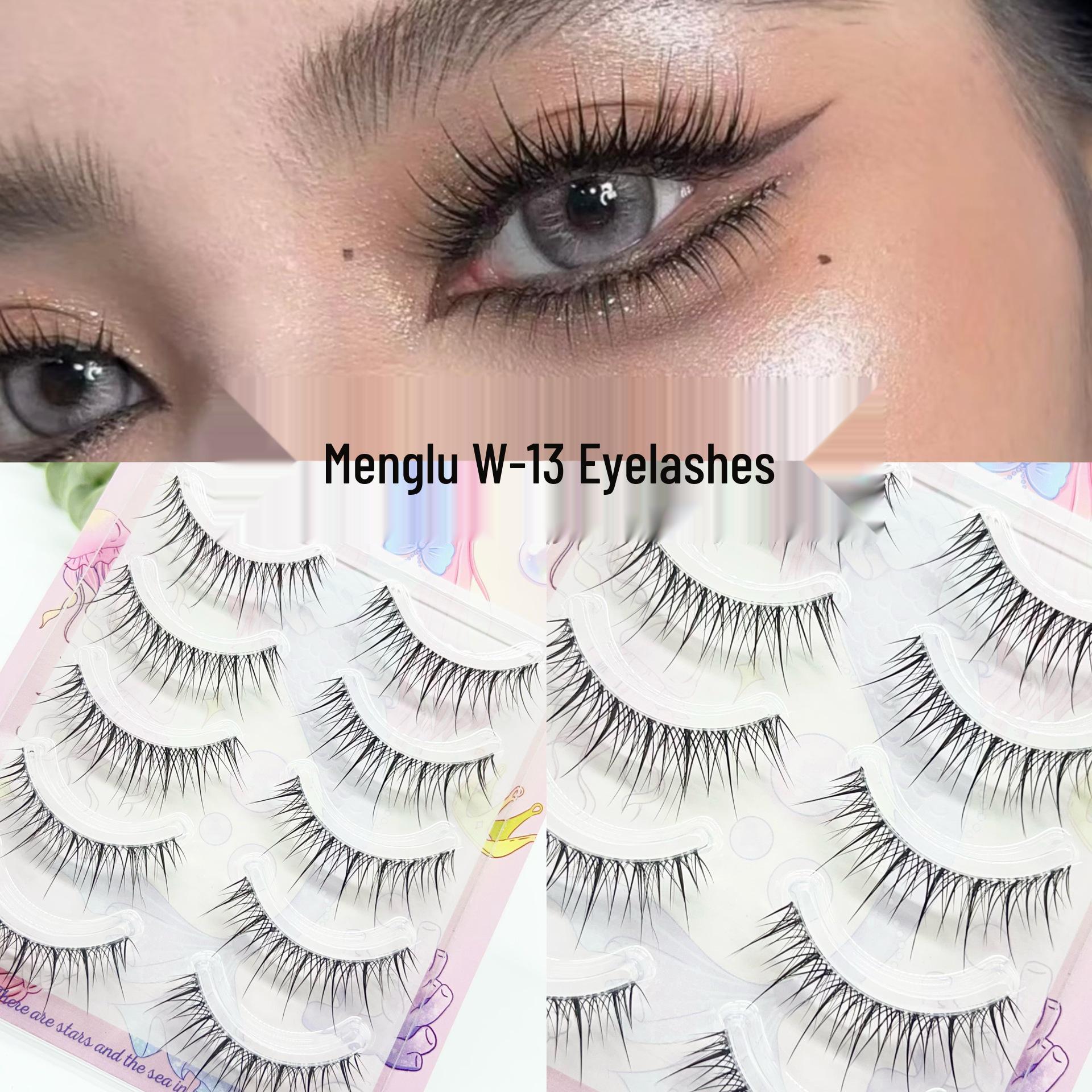 Menglu W-13 Thai Style Fairy Eyelashes - Transparent Stem, Full Strip, Dense Manga Eye Look