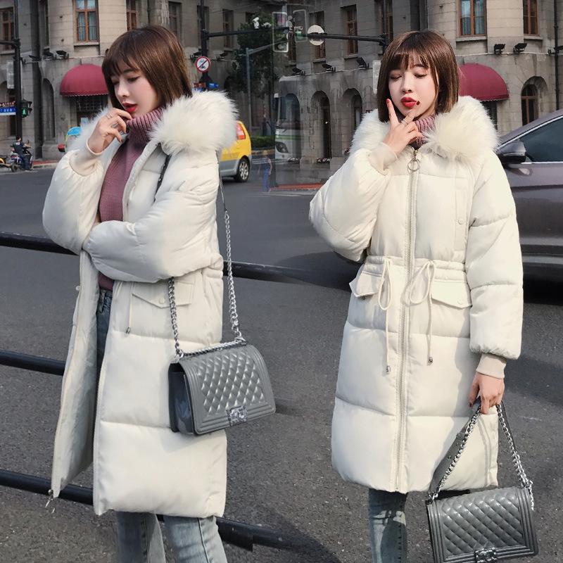 

Осень и зима стиль спецодежды шнуровка средней длины и длинная хлопковая одежда женские зимние куртки женские с капюшоном большой меховой воротник M белый