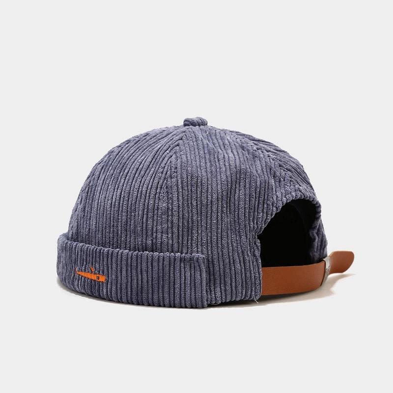 Retro Docker Cap Brimless Hat Skullcap Solid Color Corduroy Adjustable Hip Hop Landlord Hat Unisex Skullies Beanie Melon Cap