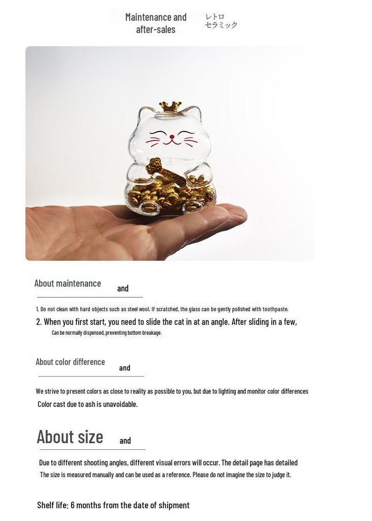Mini Ruyi Cat Wishing Bottle Piggy Bank for Gold Bars & Sunflower Seeds