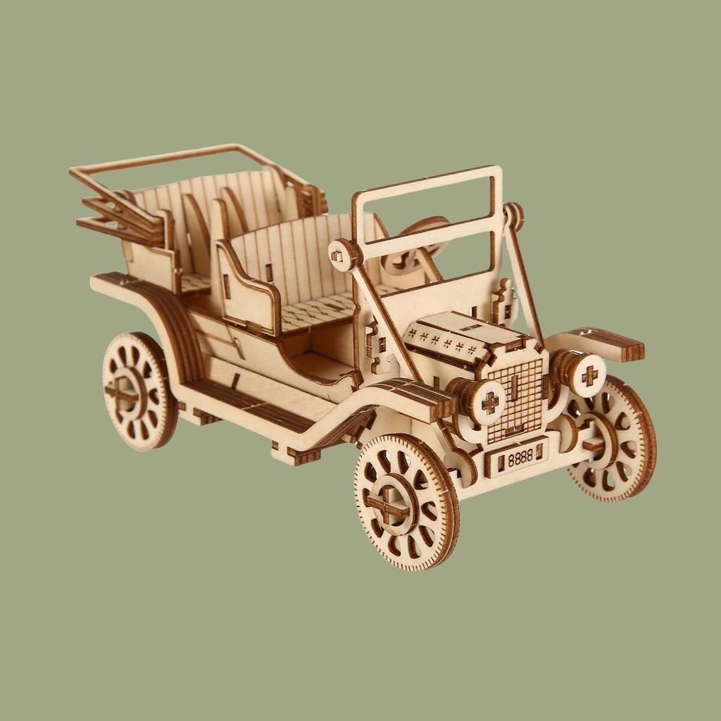 Build Your Own Classic Car 3D Wooden Puzzle Model Kit - a Fun and Educational DIY Gift