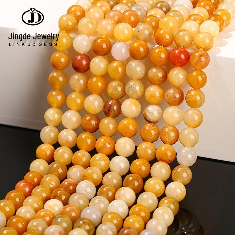 Yellow Chalcedony Round Jade Beads - Loose Semi-finished DIY Jewelry Accessories