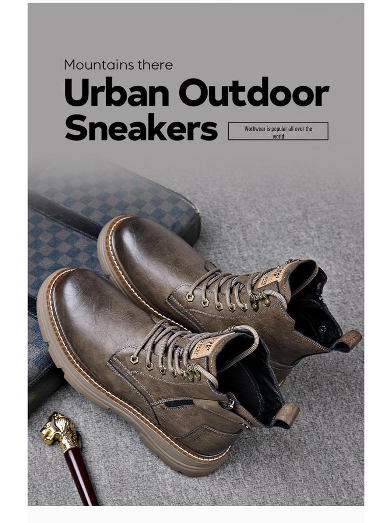 Men's Trendy Genuine Leather Martin Boots: Mid-Cut, All-Match High-Top with Velvet Lining for Autumn and Winter