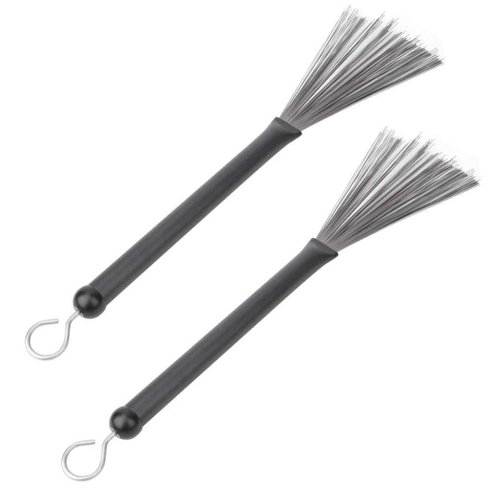 2PCS Plastic+Metal Drum Sticks Brush Black Steel Wire Stick Brush Drum Brushes  For Jazz Drum Set