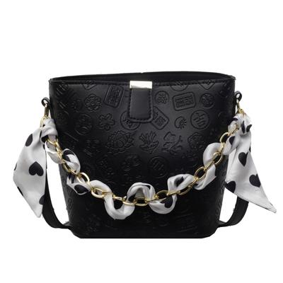 Cute Women's Shoulder Flower Print Bag Women's 2024 Popular New Trendy Fashion Solid Color Shoulder Bucket Bag