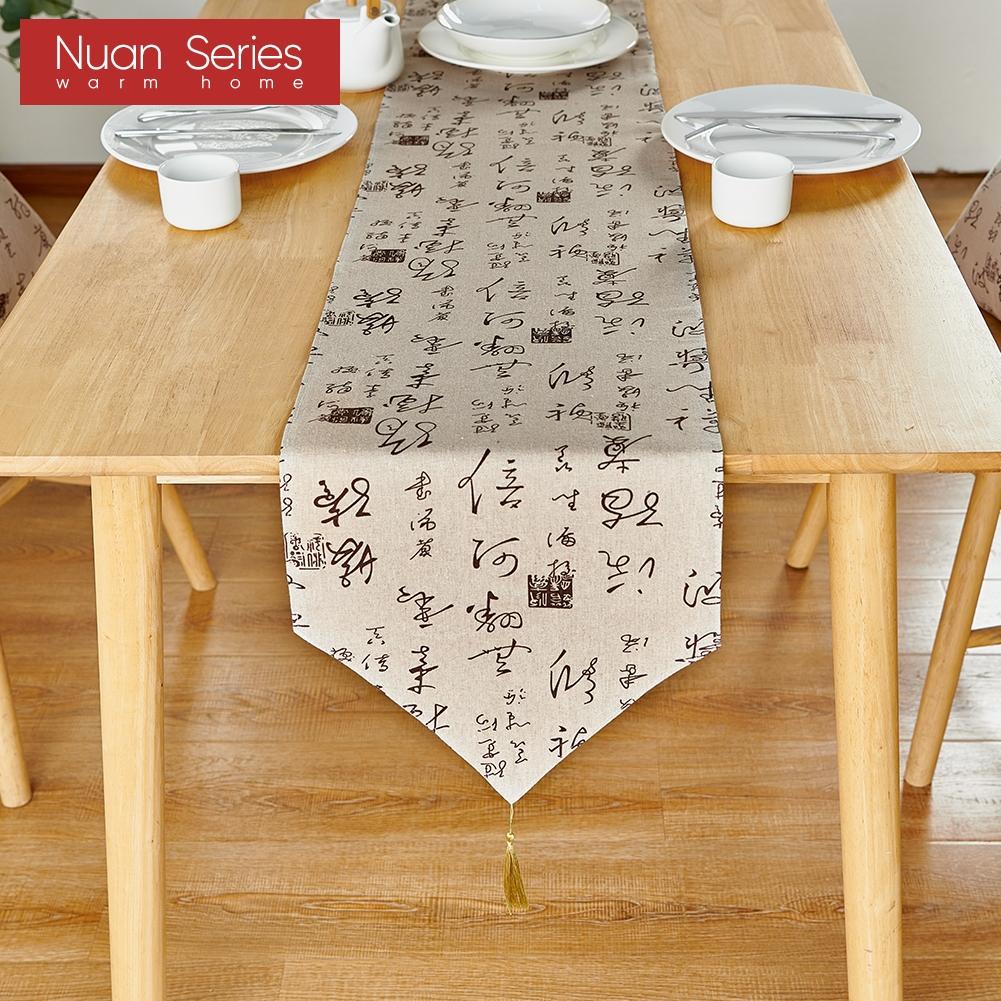 1 Stück Tischläufer mit Kalligrafie-Muster im chinesischen Literaturstil, Druck für Esstisch, dekorativ für Heimtisch, Serie Nuan