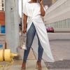 Ourlet asymétrique pour femmes, couleur unie, imprimé léopard, col rond, manches courtes amples