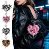 Bag Accessory Plush Leopard Love Heart Keychain Stuffed Keyring Pendant with Metal Star Punk Backpacks Decorative Keychain